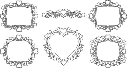 set of vintage frames made of hearts and lines