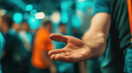 Welcoming Hand at a Crowded Event