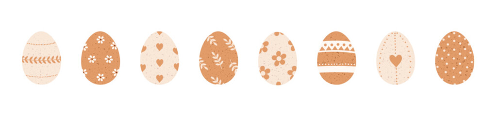Easter eggs set with hand drawn floral and geometric ornaments. Cute flat vector illustration isolated on white background.