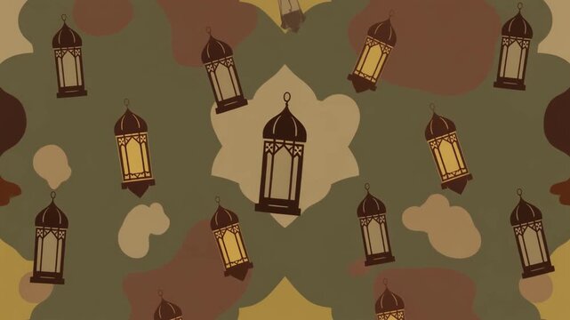 A simple glowing lantern motion, flat minimal shapes for Ramadan islamic holiday