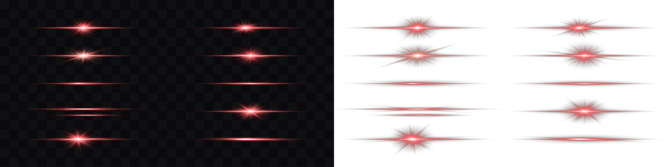 Red glowing horizontal line with soft blur effect for neon highlights. Neon red glowing horizontal line. Thin light lines and streak beams for overlays, UI highlights, speed effects and sci-fi design. © Slava