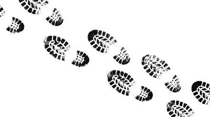 Repeating boot print footprints pattern on a dark textured surface, isolated on transparent background for grunge and crime/investigation themes. © Vitalo4ok