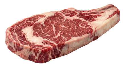 Fototapeta premium Raw Ribeye Steak Bone In Marbling Meat Cuisine Ingredient Fresh Butcher Cut Protein Food isolated on transparent background