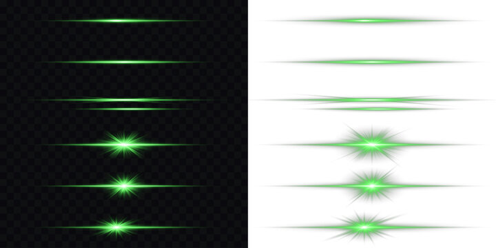 Perfect for dividers, energy effects, UI design or sci-fi highlights. Minimalistic horizontal light effect with sharp gradient and smooth fade at edges. Line neon glowing sign green. Design elements.