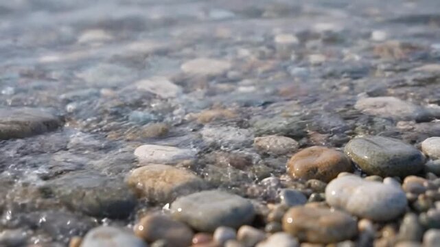 Pebbles under clear water, natural motion texture