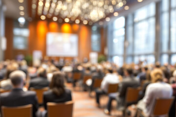 Corporate Seminar Blur with Attendees in Conference Hall, Professional Training and Business Event Background