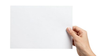 Obraz premium Hand holding blank paper office setting image showcase minimalistic design close-up view creativity concept