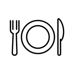 Plate and cutlery in minimalist style with black outline design  