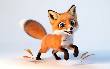 Obraz premium A cheerful cartoon fox with a fluffy tail and big eyes