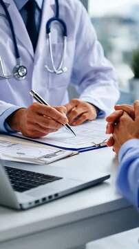 Doctor consulting with a patient, discussing medical chart and patient care