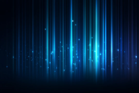 Abstrakter blauer Hintergrund mit leuchtenden vertikalen Lichtlinien &ndash; futurisches Technologie- und Datenkonzept