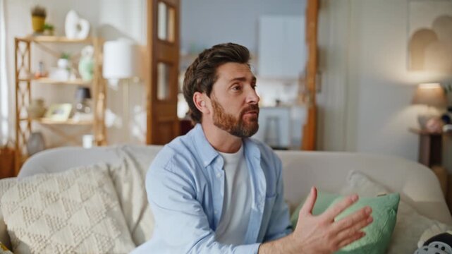 Stressed businessman working home with hyperactive kids running around closeup