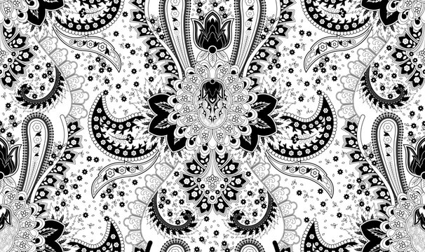 Hand draw paisley pattern. Seamless tribal pattern design