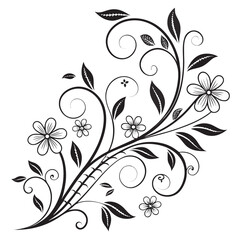 Obraz premium Elegant black and white floral design with intricate swirls and delicate flowers