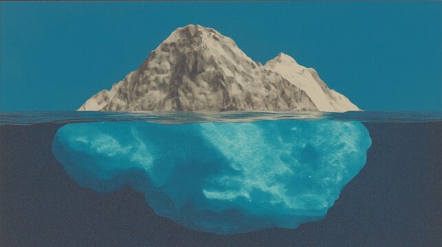 Iceberg stylis&eacute; montrant la partie visible et la masse cach&eacute;e sous l&rsquo;eau turquoise