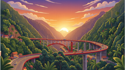 Fototapeta premium panoramic photo of the flyover in a hilly area with a view that is mesmerizing to the eye