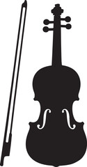 Violin Silhouette with Bow on White Background