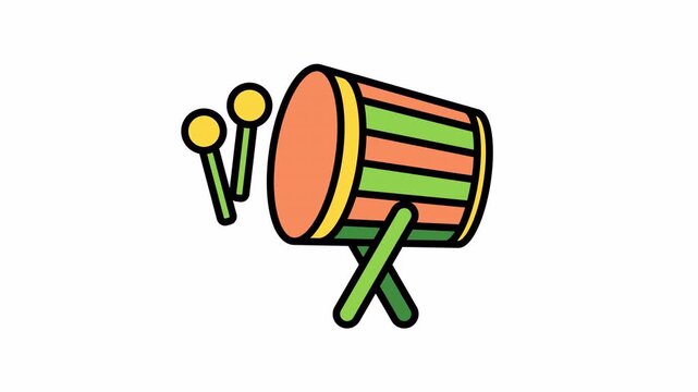 Bedug Drum Icon, Vibrant Colored Animation, Seamless Loop, 4K Transparent Background