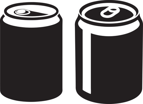 Two beverage soda cans with pull tabs side view illustration icon