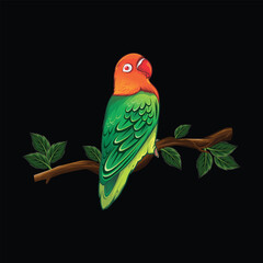 Lovebird vector design perched on a tree branch