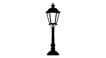 Elegant black lamp post against a white background a striking silhouette
