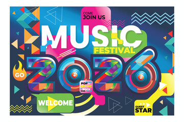 Music festival background design with modern pop art concept