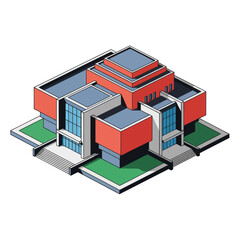 Isometric 3D Rendering of Modern Office Building.