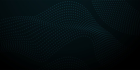 Futuristic dot wave. Abstract digital particle wave. Technology background. Colored musical wave. Dark background. Digital background with smooth, wavy curves.
