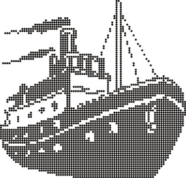 black silhouette dot of a ship illustration