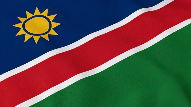 National Flag of Namibia Waving in the Wind with Sun Emblem