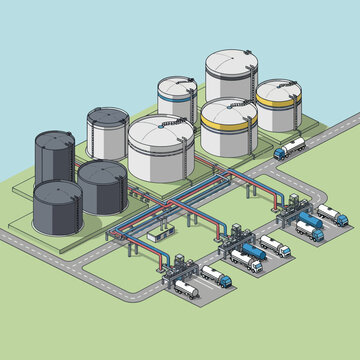 Industrial Oil Refinery Storage Tanks Facility.