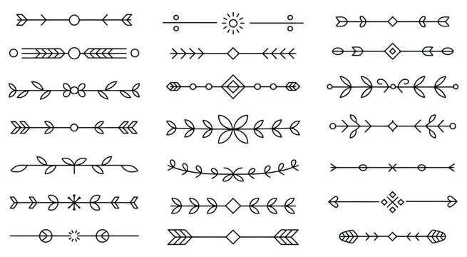 Set of decorative hand drawn dividers and page separators in elegant minimalistic styles,