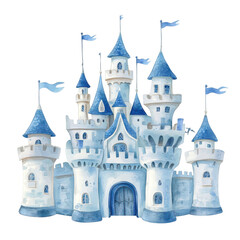 Obraz premium Blue and White Castle Fantasy Digital isolated on a transparent background