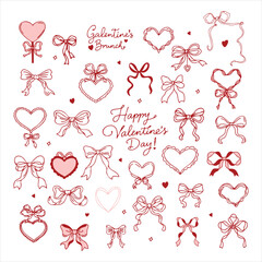 Playful Valentine's Day Doodle Hearts and Bows in Red and Pink
