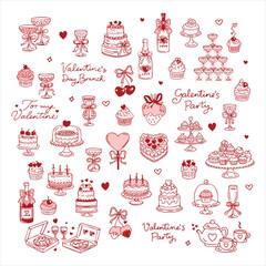 Sweet Valentine Doodle Delights: Cakes, Cupcakes, Hearts, and Champagne