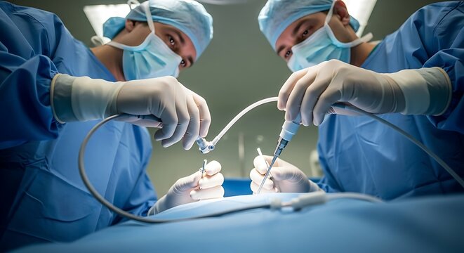 Surgeons performing laparoscopic surgery with advanced tools