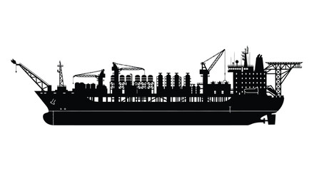 Obraz premium A detailed black silhouette of a large offshore oil drilling platform and tanker ship showcasing industrial design silhouette high quality professional