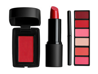 Obraz premium Cosmetics arranged on a transparent background with various makeup products displayed