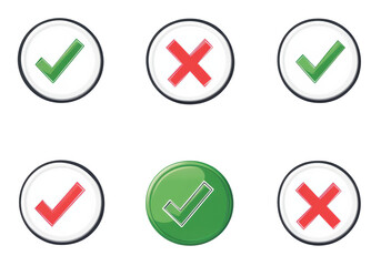 Icons showing check marks and cross marks in different colors on a transparent background