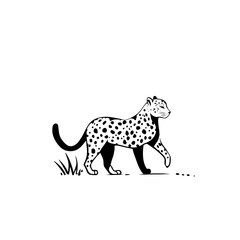 Obraz premium Leopard. Leopard simple black and white line art vector logo