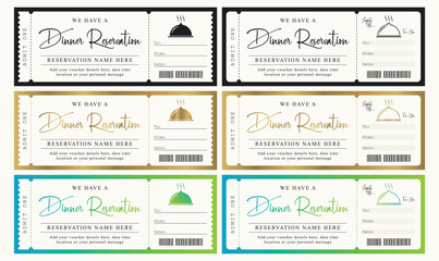 Dinner Reservation Ticket, Customizable Dinner Tickets, Dinner Date Gift Voucher, Dinner Date Coupon, Gift Card, printable restaurant voucher vector illustration