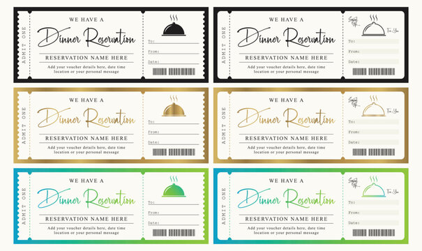 Dinner Reservation Ticket, Customizable Dinner Tickets, Dinner Date Gift Voucher, Dinner Date Coupon, Gift Card, printable restaurant voucher vector illustration