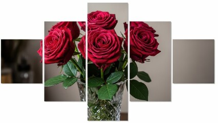 Multi panel art print of red roses in vase
