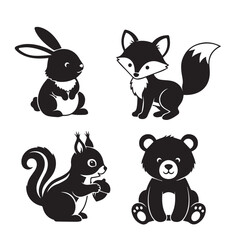 Fototapeta premium Cute Animal Vector Silhouette Black and WhiteAdorable Animal Illustration Set VectorMinimal Cute Animal Shape Black White Vector