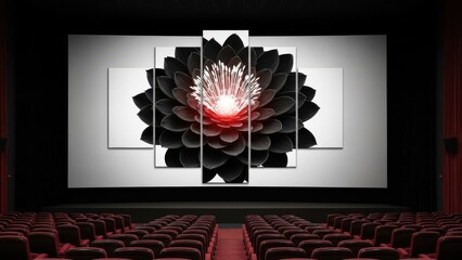 Cinema screen with abstract flower art