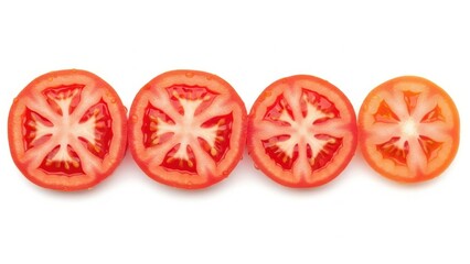 Freshly sliced tomatoes on white background