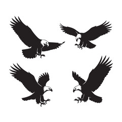 Obraz premium Eagle Vector Silhouette Black and WhiteMinimal Eagle Illustration Set VectorAbstract Eagle Shape Black White Vector