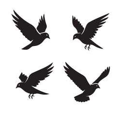 Obraz premium Birds Icons Vector Silhouette Black and WhiteMinimal Bird Logo Illustration Set VectorAbstract Bird Icon Black White Vector