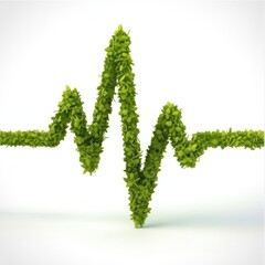 Fototapeta premium Green leafy ecg heartbeat line on white background leaves