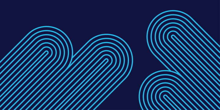 Abstract blue arched line pattern with geometric curves and parallel rhythmic paths on a dark navy background
